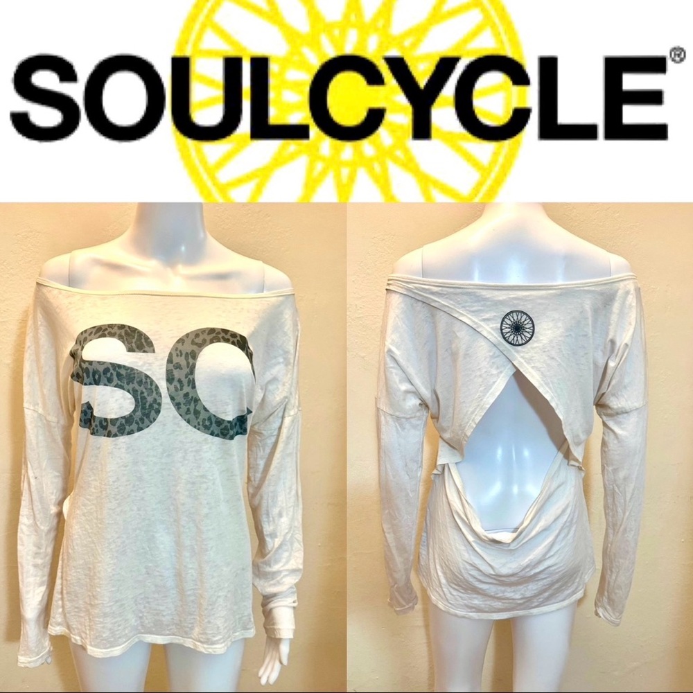 SoulCycle White Semi-Sheer Off-Shoulder Long Sleeve Top – Size Medium